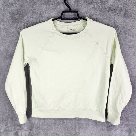 Womens Light Green Athleta Sweatshirt Crewneck Long Sleeve Cotton Blend Size XS - Picture 2 of 8